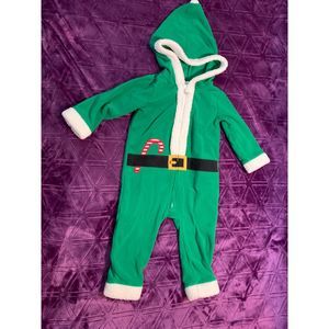 18 months Carter's hooded fleece one-piece, zipper - green, "Christmas Elf"